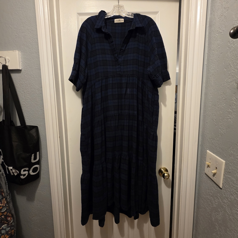 Natural Life Plaid Flannel Black & Blue Dress XL